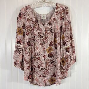 Knox Rose Womens Floral Peasant Top Size XXL Cottagecore Boho Fairy Hippie Flowy